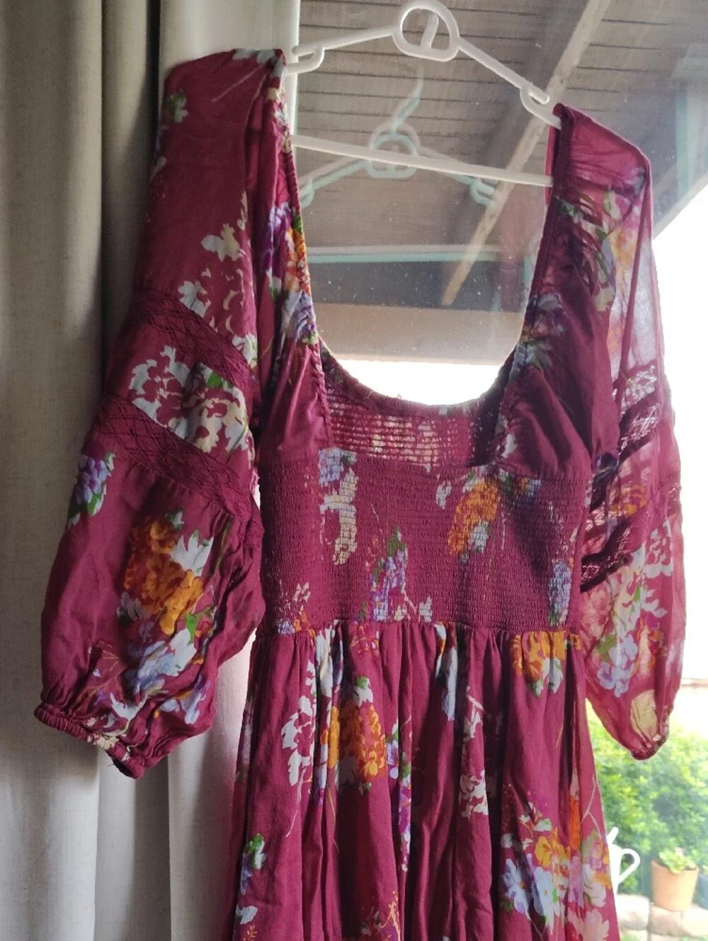 FP Flowy Cotton Floral Low Back Boho Prairie Maxi Dress